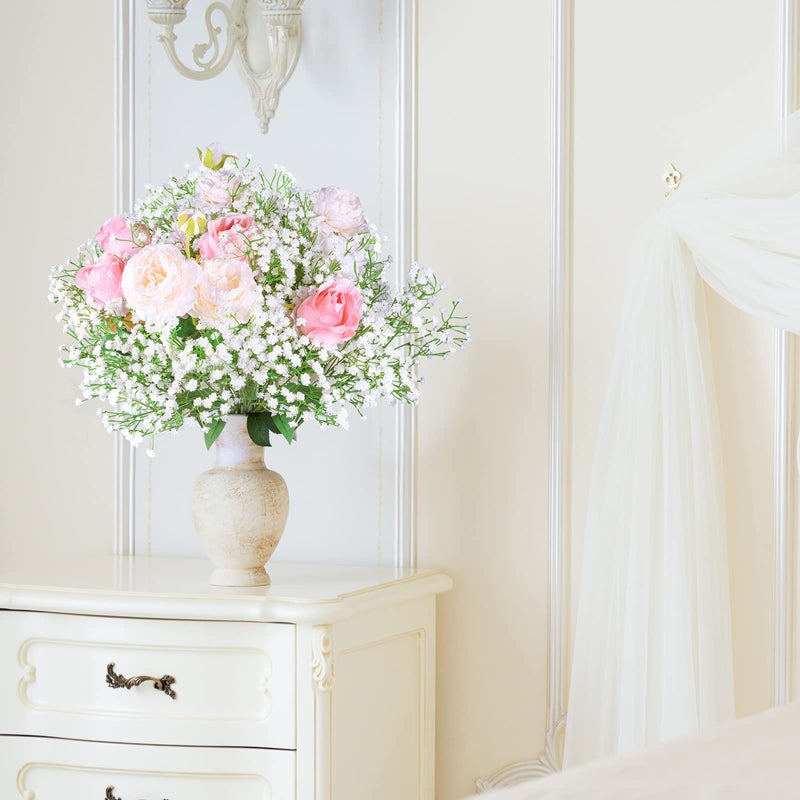 LYLYFAN Babys Breath زهور اصطناعية 18 قطعة من زهور Gypsophila ذات اللمس الحقيقي لحفلات الزفاف ديكور حديقة المنزل باللون الأبيض - Image 3